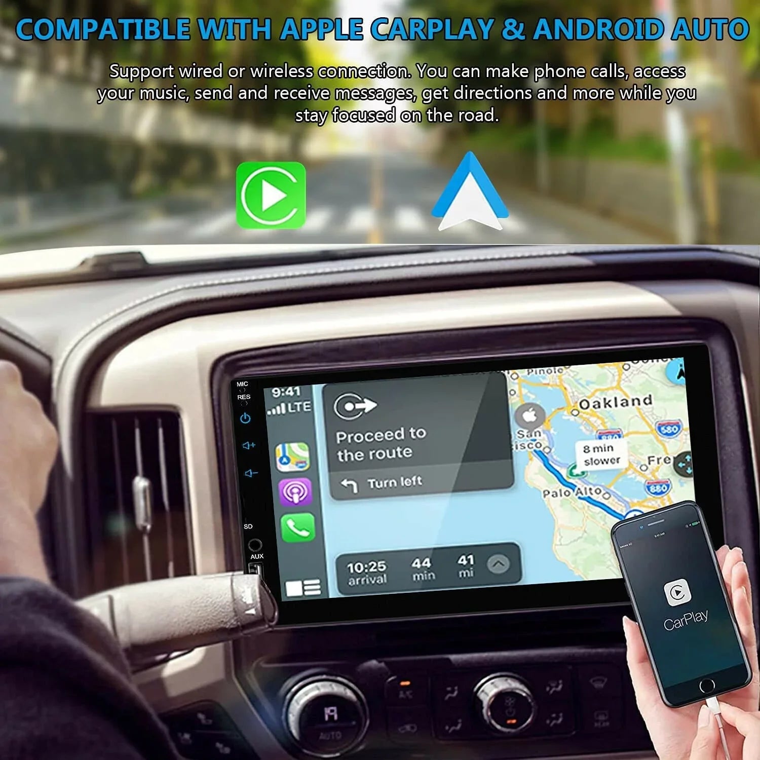 Double 2Din 7" Car Stereo Android/Apple Carplay Radio Touch Screen Player + 12LED Camera