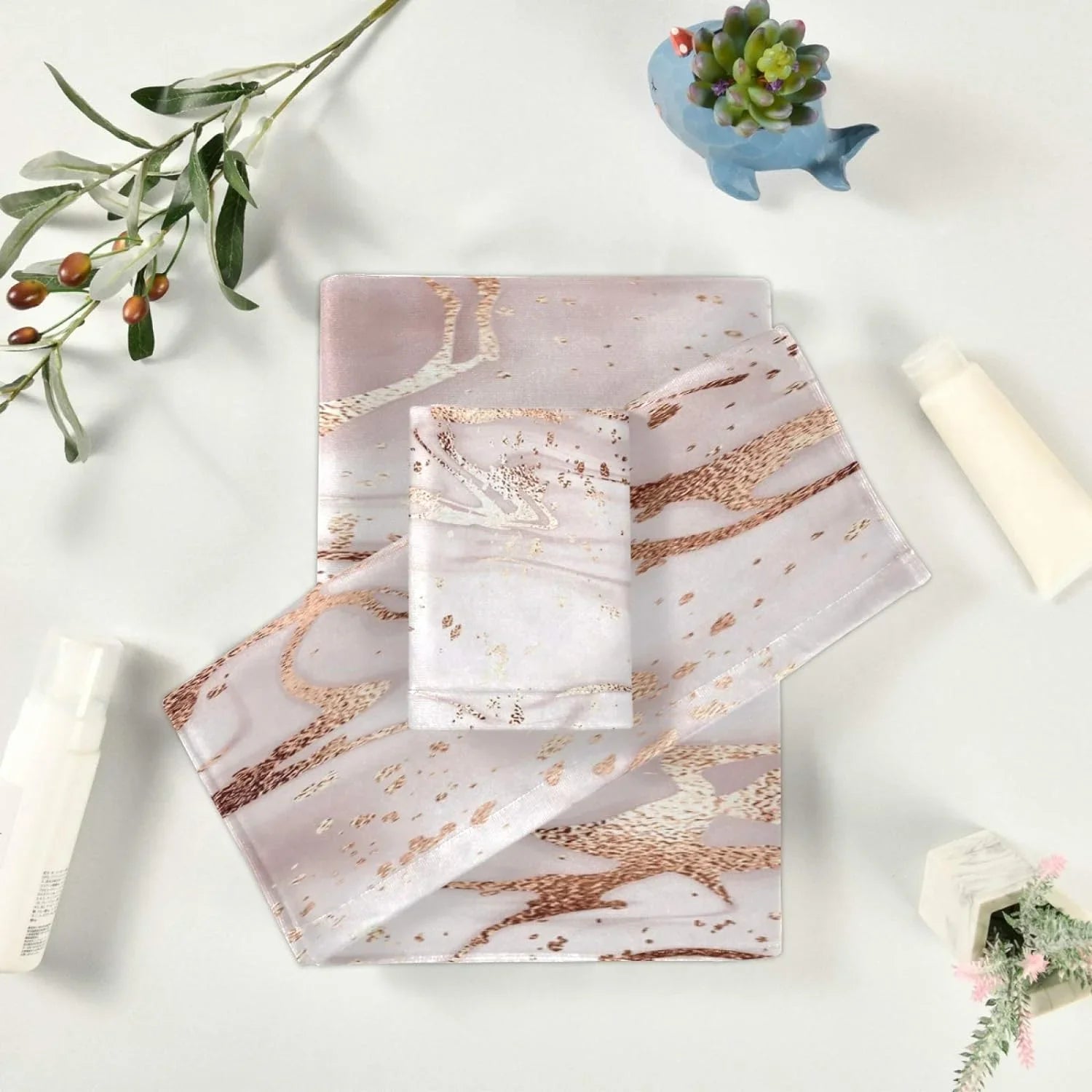 Rose Gold Abstract Marble Bath Towels Absorbent Bath Towels Set Soft & Comfortable Towel Set for Home Hotel Decor, 3 Piece