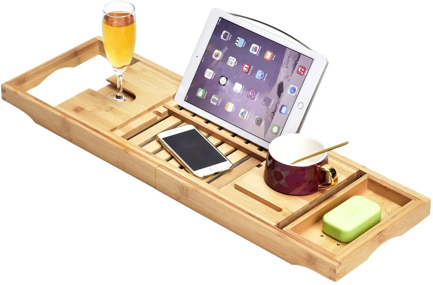 Luxury Bathtub Caddy Tray，Bamboo Bathtub Tray Caddy - Wood Bath Tray Expandable，Can be Placed Book and Tablet Smartphone & Wine Ho