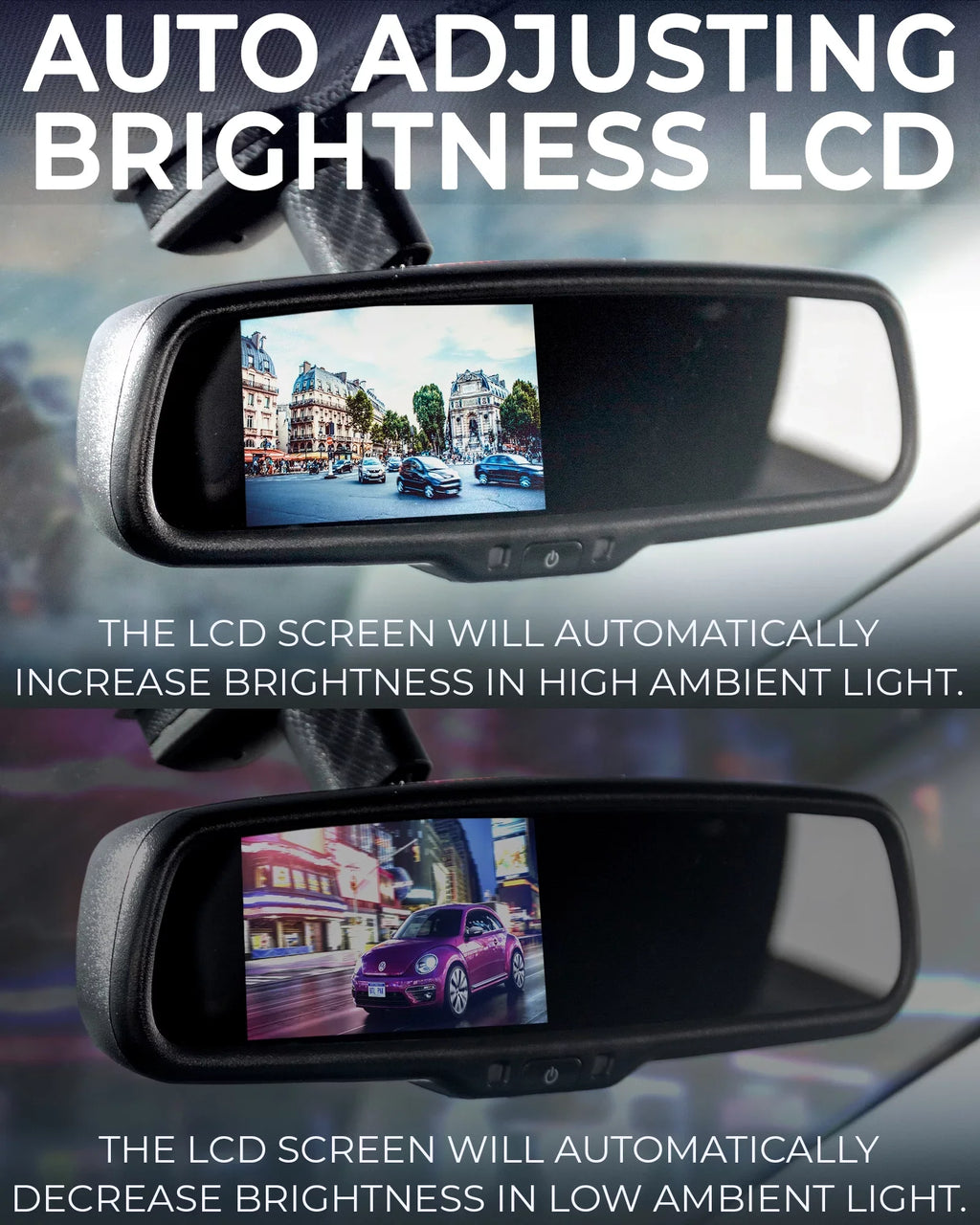 Master Tailgaters Universal Frameless Rear View Mirror with 7"  Display, 4 Video Inputs & Enhanced Visibility
