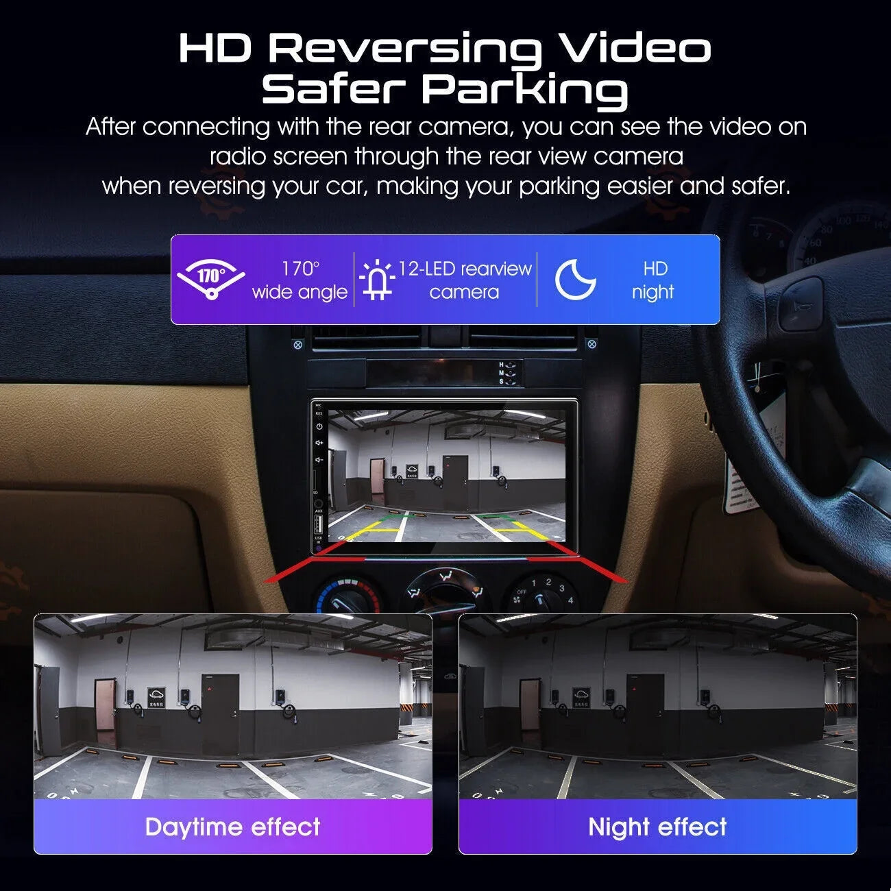 Double 2Din 7" Car Stereo Android/Apple Carplay Radio Touch Screen Player + 12LED Camera