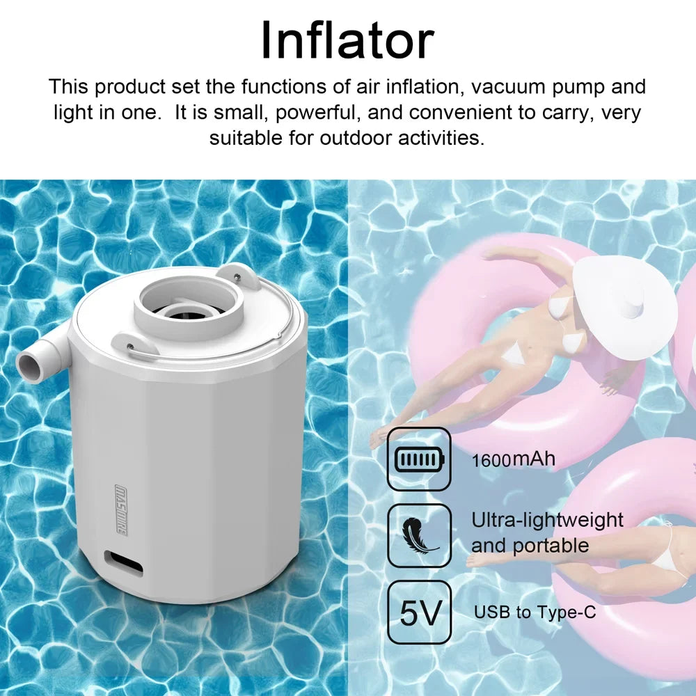 Multifunctional Portable Cordless Electric Inflator Inflatable and Vacuum Pump Camping Light Mattress Inflator Vacuum Pump Tent Lamp