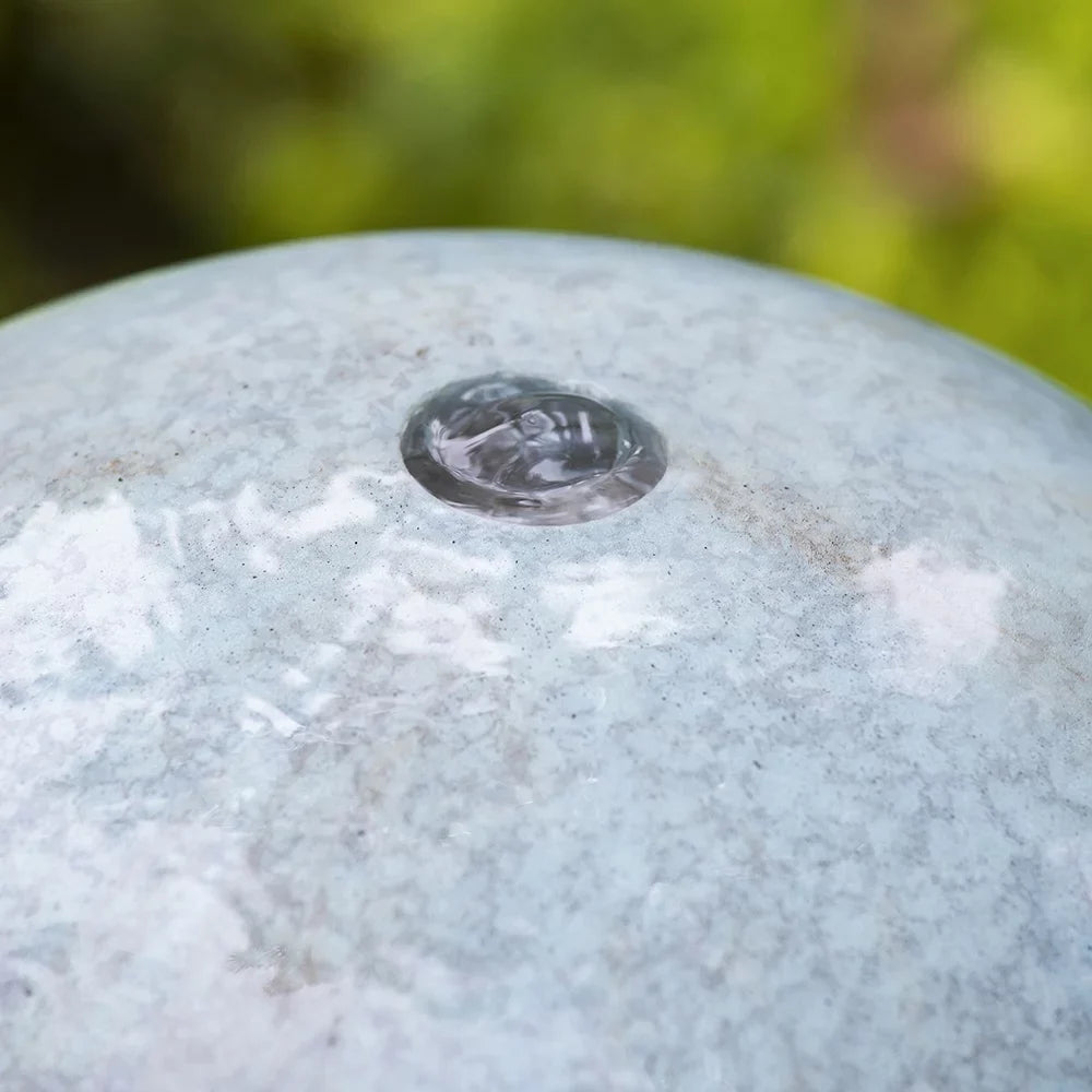 13x13x44" Tall Contemporary Sphere Outdoor Water Fountain, Cement/Concrete Outdoor Fountain, Antique Blue Raindrop Water Feature with Light For Garden, Lawn, Deck & Patio