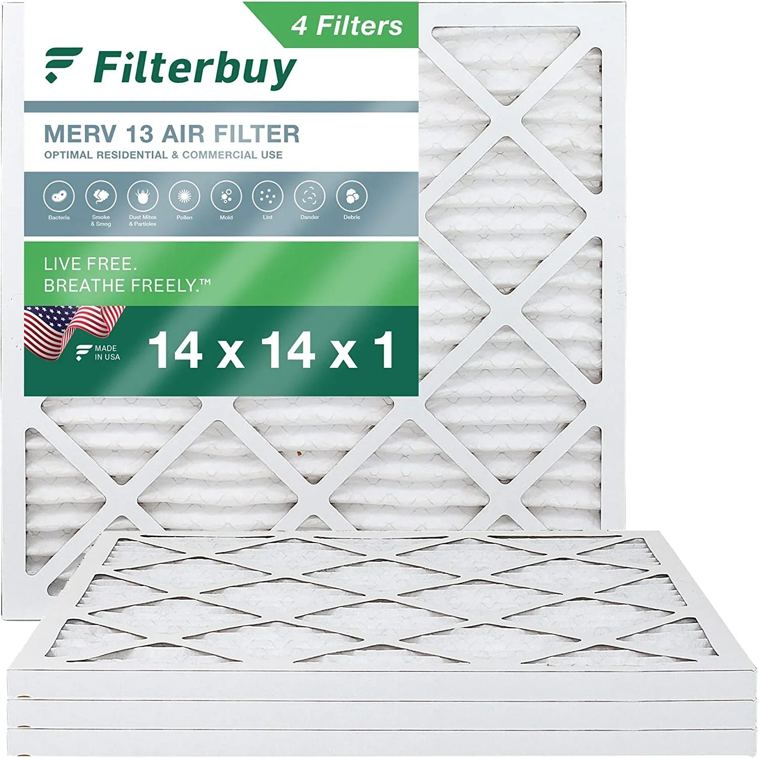 Filterbuy 14x14x1  13 Pleated   Furnace Air Filters (4-Pack)