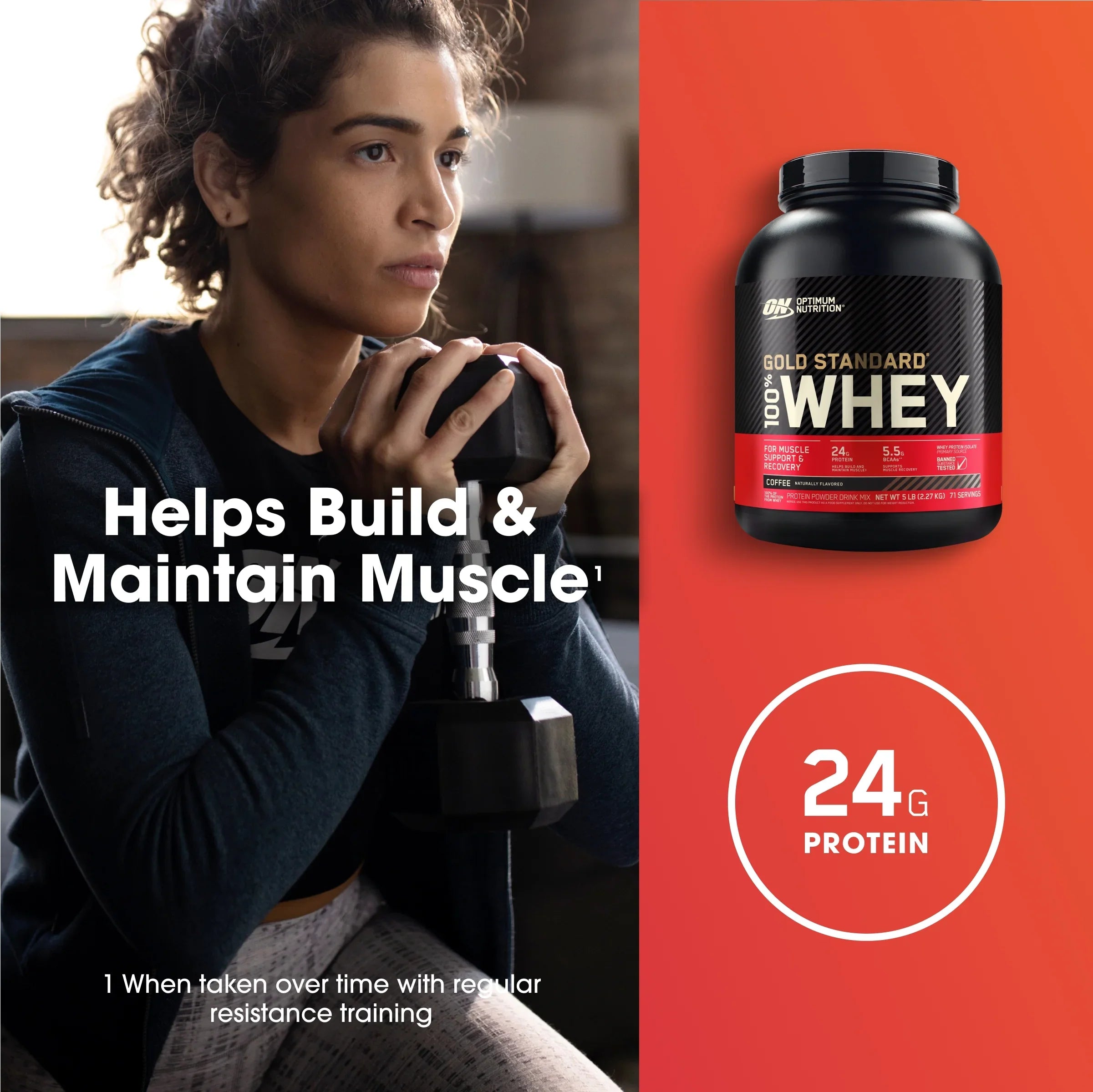 Optimum Nutrition, Gold Standard 100% Whey Protein Powder, Coffee, 5 lb, 71 Servings