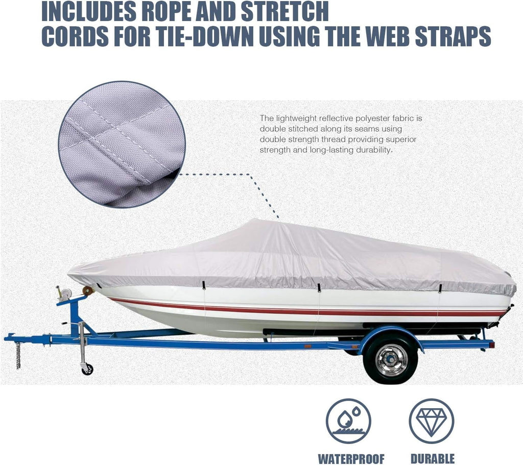Trailable Marine Grade Boat Cover Heavy Duty 600D Fits V-Hull Runabouts Aluminum Fishing Pro-Style Bass Boats F Fit 17-19Ft Width To 96In 9921-0122-36