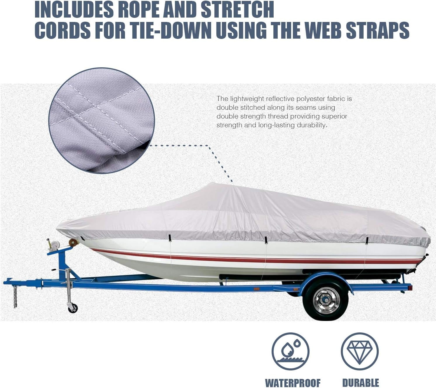 Trailable Marine Grade Boat Cover Heavy Duty 600D Fits V-Hull Runabouts Aluminum Fishing Pro-Style Bass Boats F Fit 17-19Ft Width To 96In 9921-0122-36