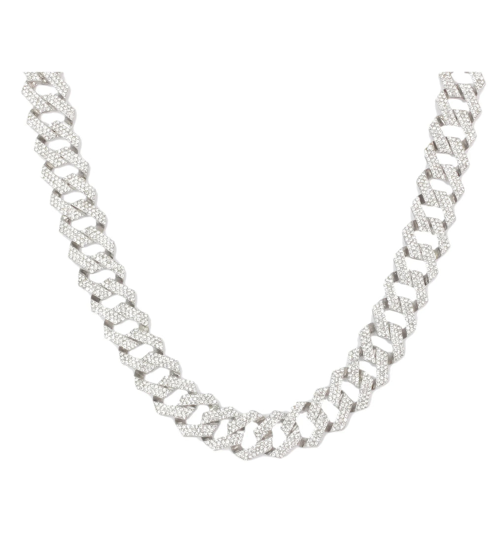 Charles Raymond Ice on Blast! Blinged Out Hip Hop Rolly Looks with Iced Out Wristwatch Trim and Band with Matching Zig Zag Bling'ed Out Necklace Sets -  Necklace Sets - Silver