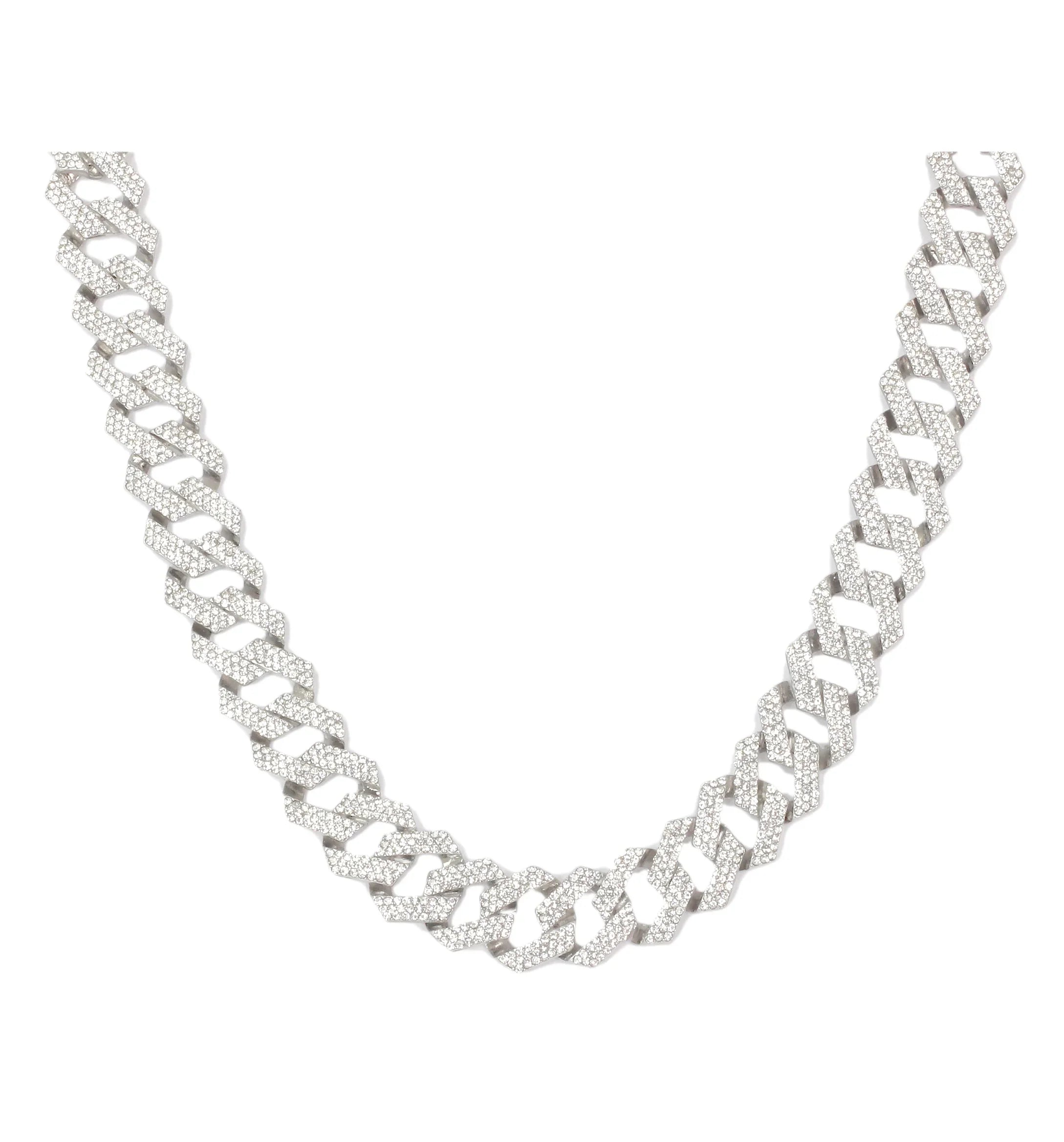 Charles Raymond Ice on Blast! Blinged Out Hip Hop Rolly Looks with Iced Out Wristwatch Trim and Band with Matching Zig Zag Bling'ed Out Necklace Sets -  Necklace Sets - Silver