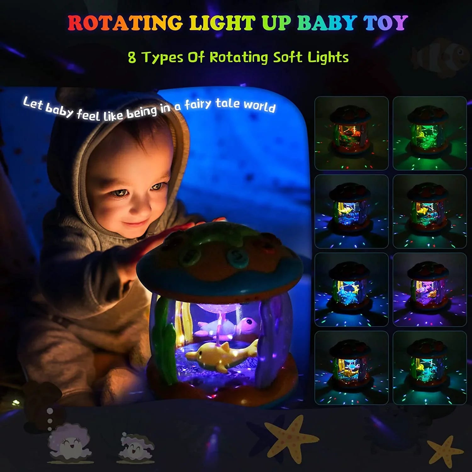 Baby Toys For 6-12 Months,4 in 1 Musical Projector Educational Learning Infant Toys,Ocean Rotating Light Up Toys for Toddlers