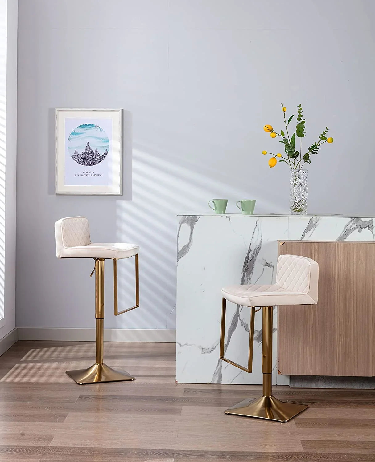 Velvet  Stools  Modern Swivel Counter Height Barstools  Height Adjustable Kitchen Stools for Island  Chairs Island Stools Chair Gold sillas para barra de cocina (Ivory  Set of