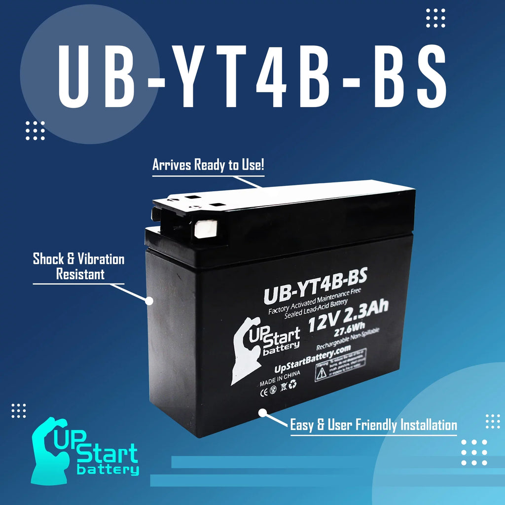 5-Pack UpStart Battery Replacement for 2012 Yamaha SR400 () 400CC Factory Activated, Maintenance Free, Motorcycle Battery - 12V, 2.3Ah, -YT4B-