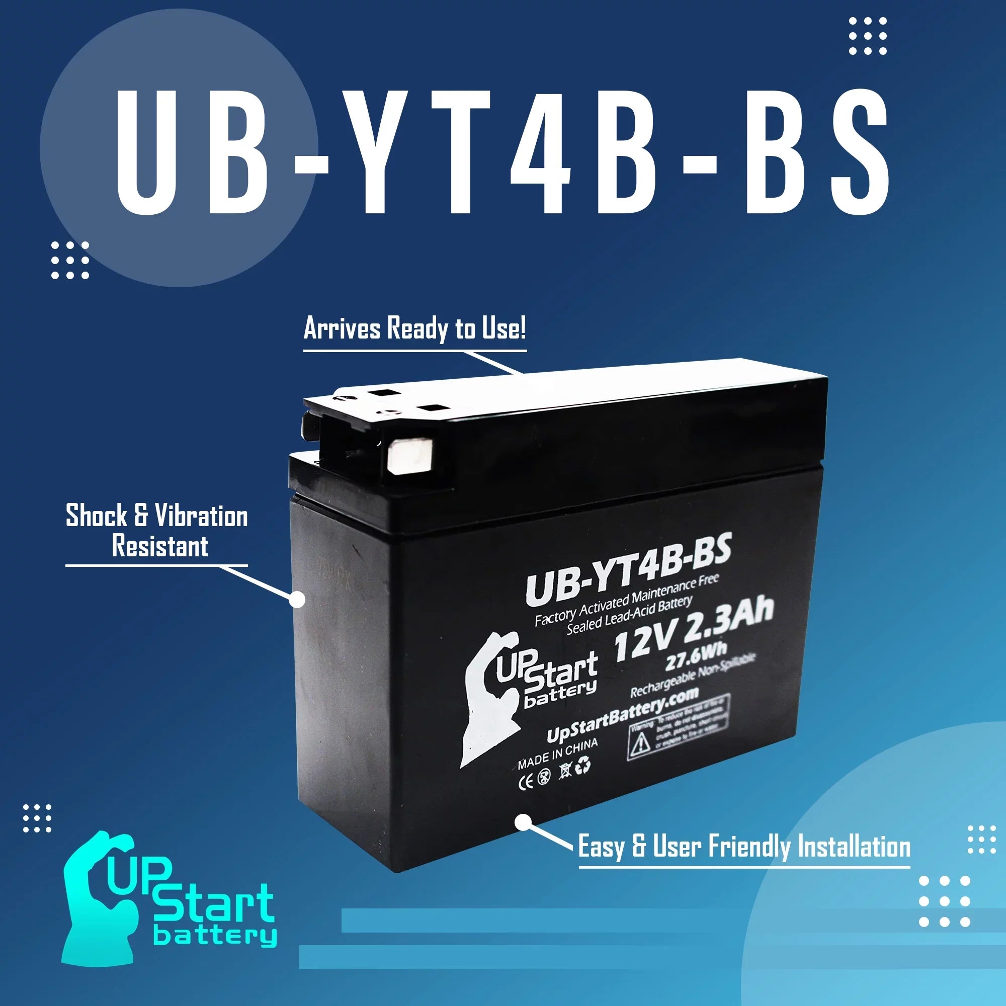 5-Pack UpStart Battery Replacement for 2012 Yamaha SR400 () 400CC Factory Activated, Maintenance Free, Motorcycle Battery - 12V, 2.3Ah, -YT4B-