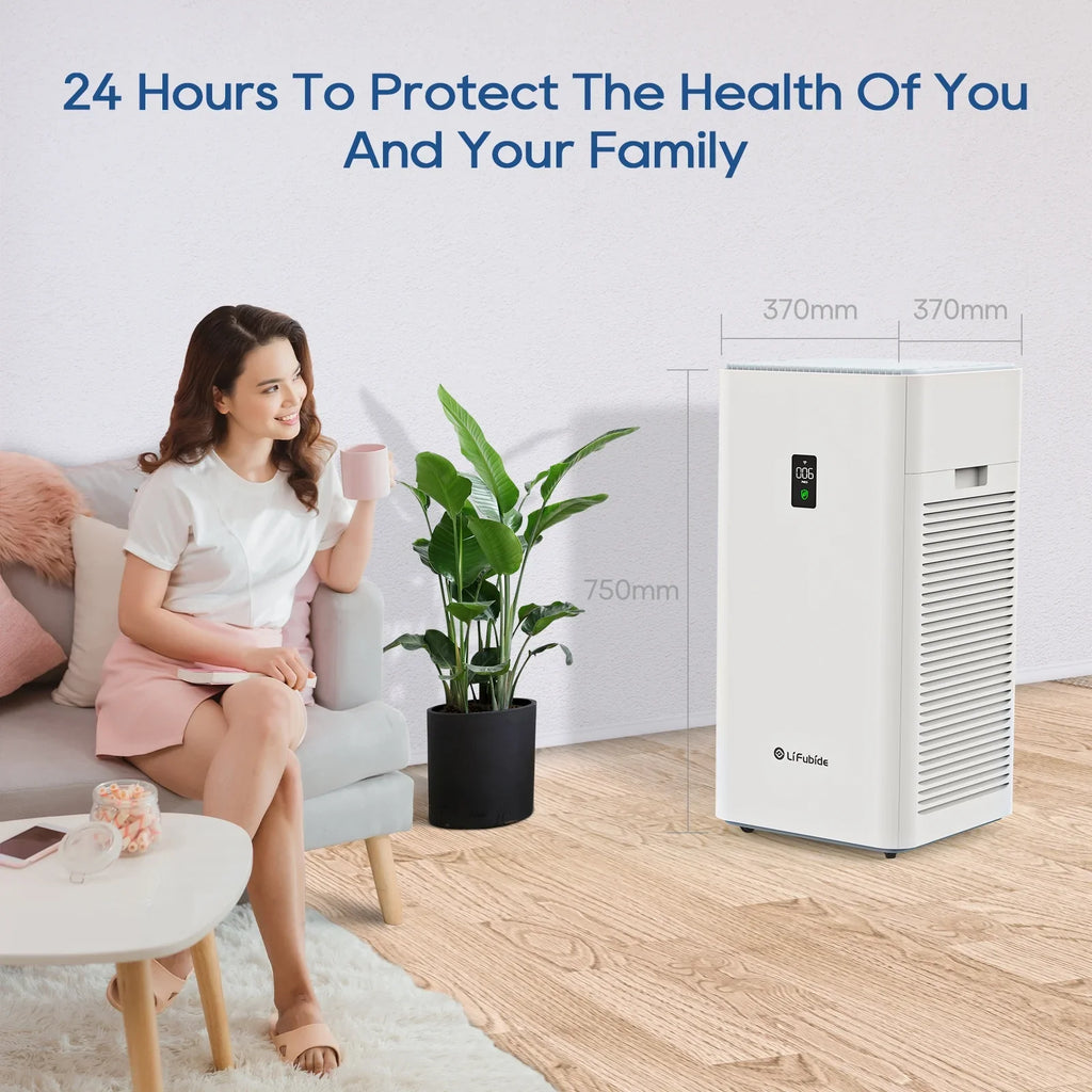 Lifubide Large Room Air Purifier, H13 True ,4555 Sq.Ft Coverage,24dB Low Noise For Bedroom, Removal Of 99.99% 0.01 Microns Particles, Pet Dander、Smoke、Odor、Dust， PM2.5 Monitor, Smart Air Purifier