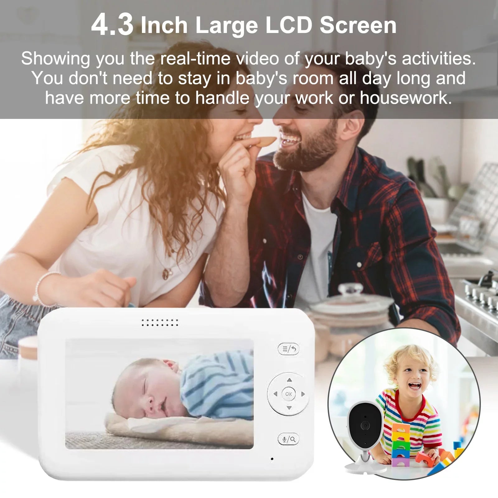 Arealer Wireless Monitor Video Monitor for Monitor with 4.3 Inch   Screen Room Detection Motion Detection  Functions Built-in Lullabies