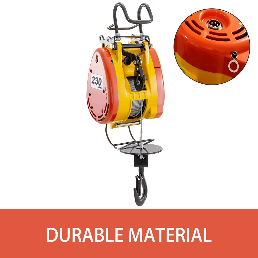 Lift Electric Hoist 230kg Capacity Electric Winch 507lbs with 98ft/30m Length Steel Wire Rope Remote Control Crane Overhead Electric Trolley with Pulley System 110 Volts 1 Phase