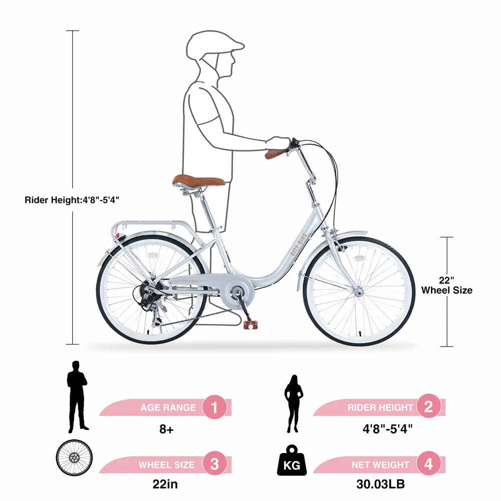 Yone jx je Kids Bike 22 Inch Bicycle for Girls Ages 8+Years, Aluminium Alloy Frame,7-speed Shifter and derailleur,Silver