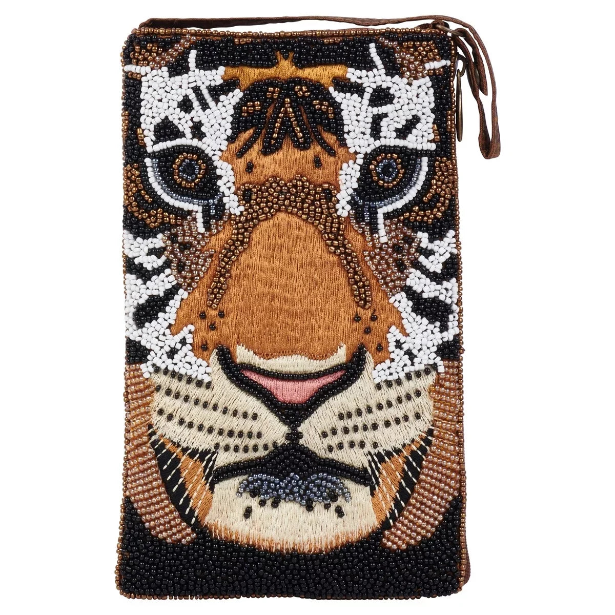 Fierce Tiger Club Bag Beaded Phone Crossbody, Brown Multi