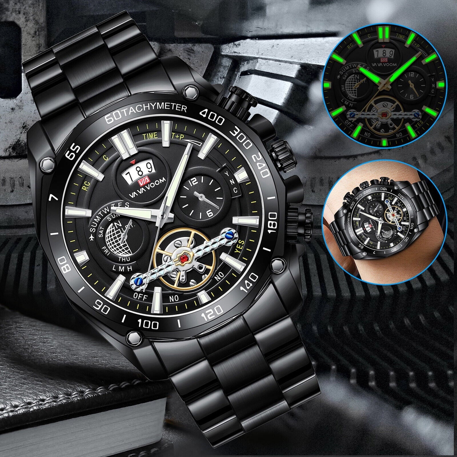 Men's Classic Stainless Steel Quartz Luminous Watch Luxury Waterproof Wristwatch