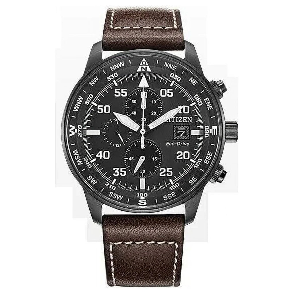 Men's Classic Business Aviator Chronograph Black Dial Eco-Drive Watch