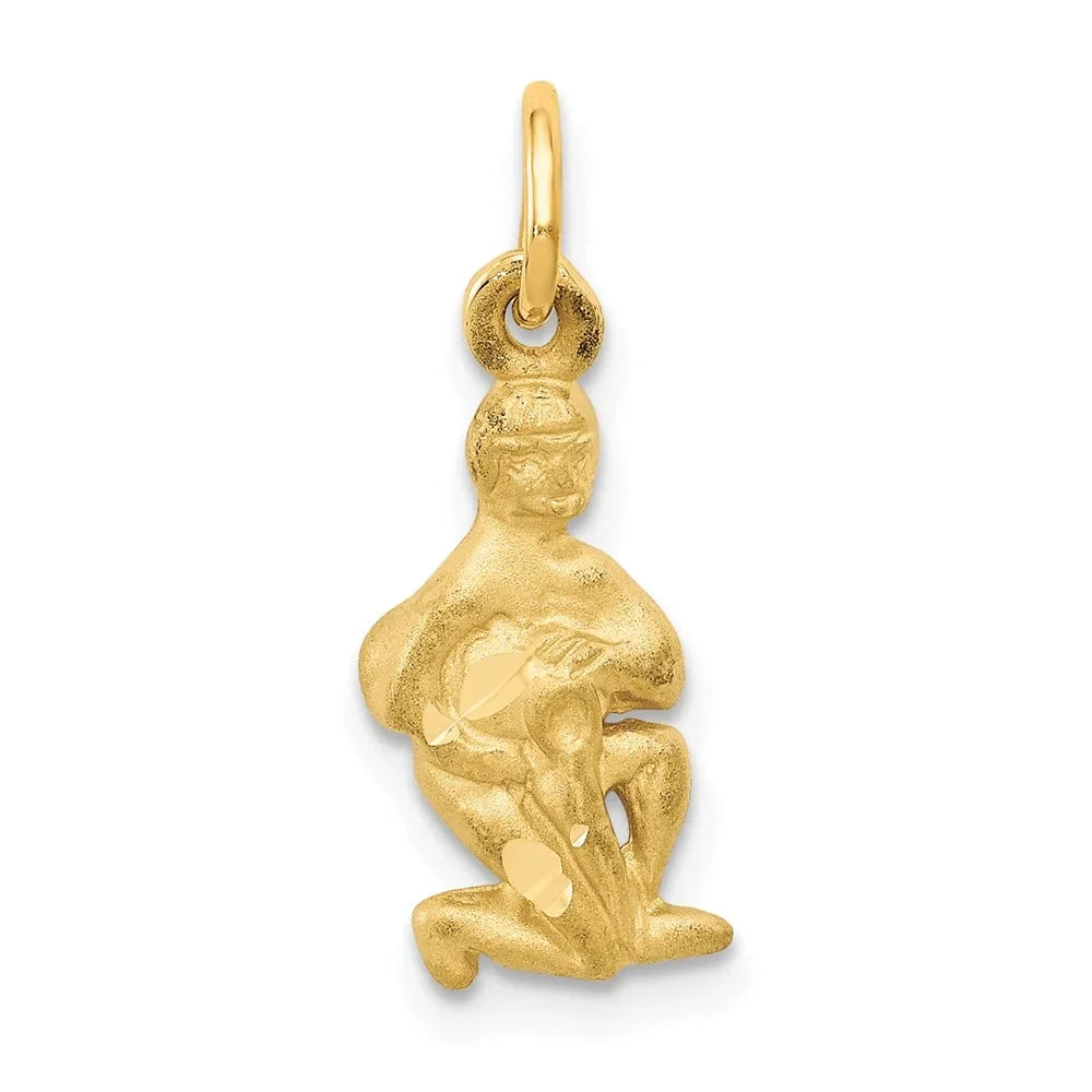 14k Satin Diamond-cut Aquarius Zodiac Charm QC486