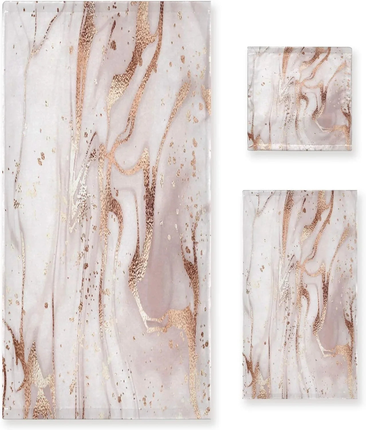 Rose Gold Abstract Marble Bath Towels Absorbent Bath Towels Set Soft & Comfortable Towel Set for Home Hotel Decor, 3 Piece