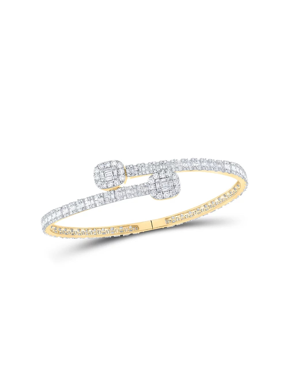 Diamond Queen 14kt Yellow Gold Mens Baguette Diamond Cuff Bangle Bracelet 4-1/4 Cttw