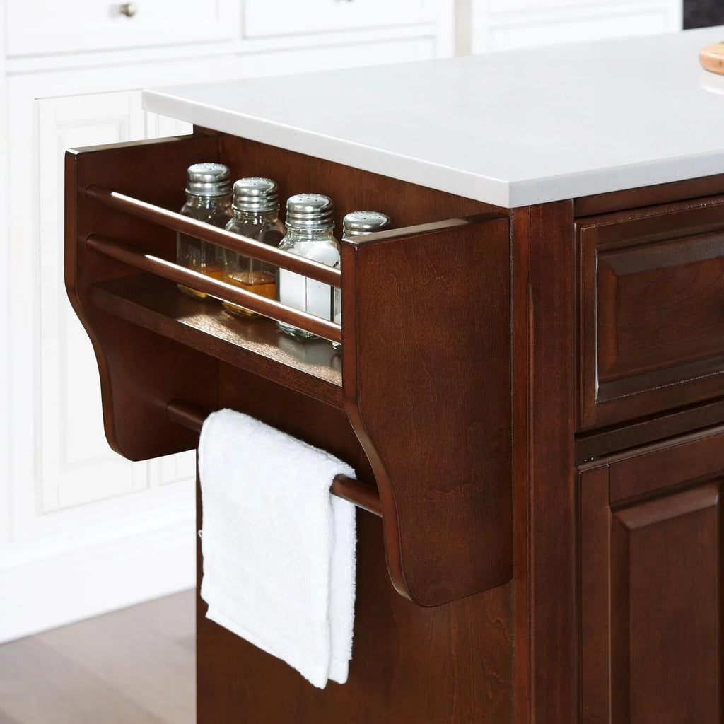 HomeStock Beachy Beauty Stone Top Full Size Kitchen Island/Cart Mahogany/White