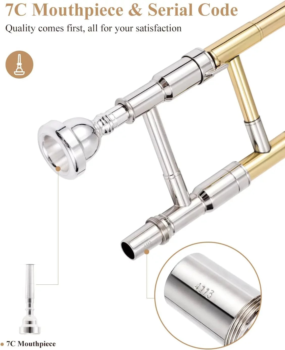 Eastar Bb Tenor Trombone for Beginners Students B Flat Brass Instrument, with Case, Mouthpiece, White Gloves, Cleaning Kit, Gold