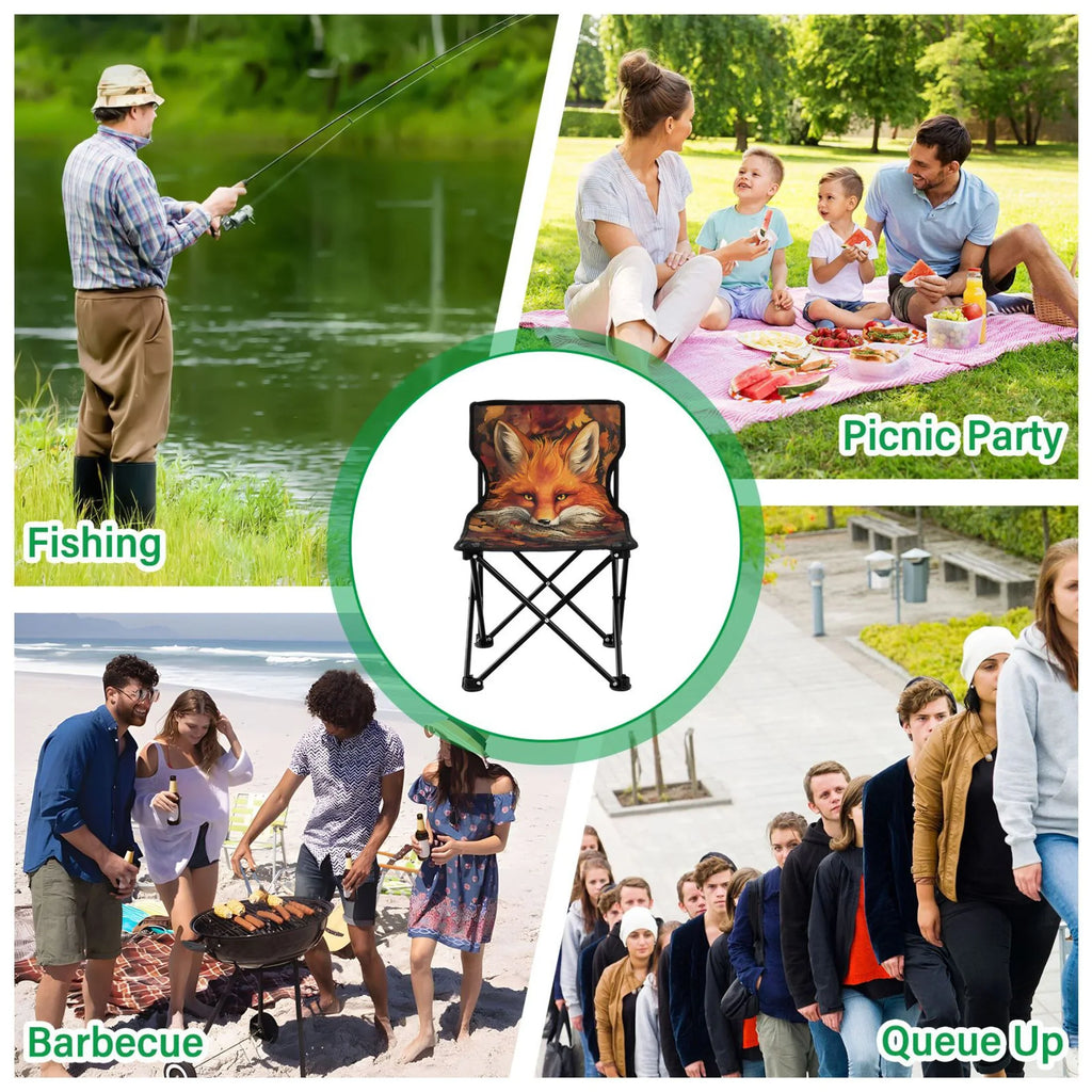 Fox with Autumn Leaves Portable Camping Chair Outdoor Folding Beach Chair Fishing Chair Lawn Chair with Carry Bag Support to 220LBS