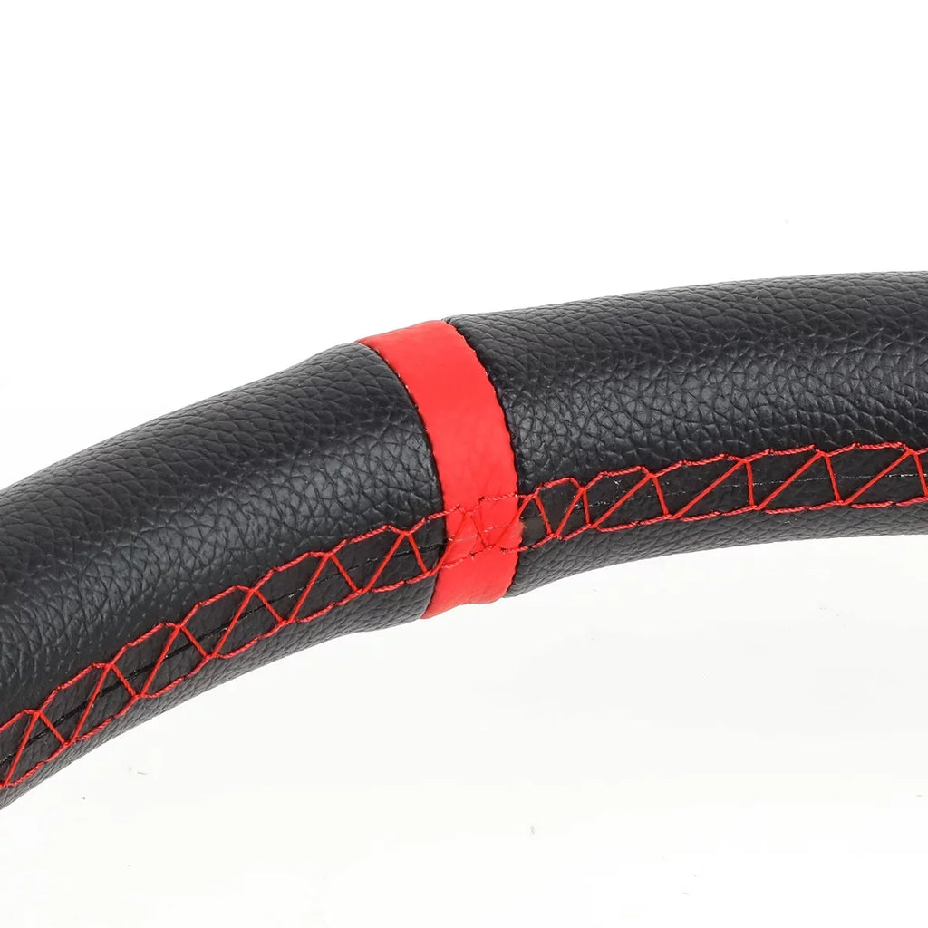 Motoring -T520-- 350mm Silver 6-Bolt Spoke Red Stitched  Leather Racing Steering Wheel