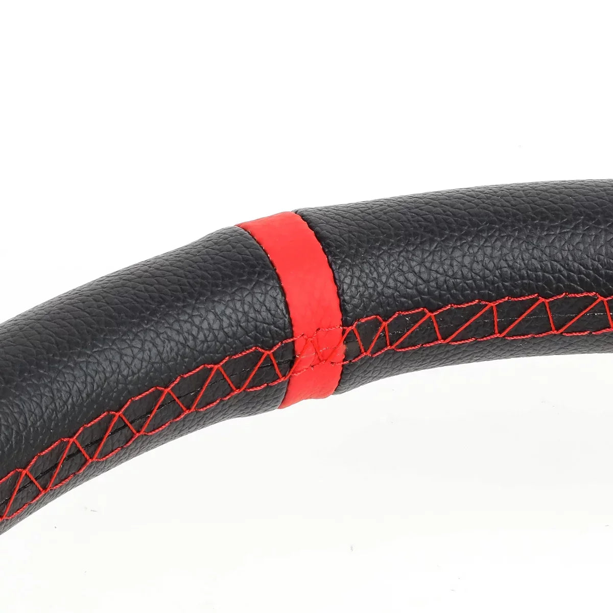 Motoring -T520-- 350mm Silver 6-Bolt Spoke Red Stitched  Leather Racing Steering Wheel