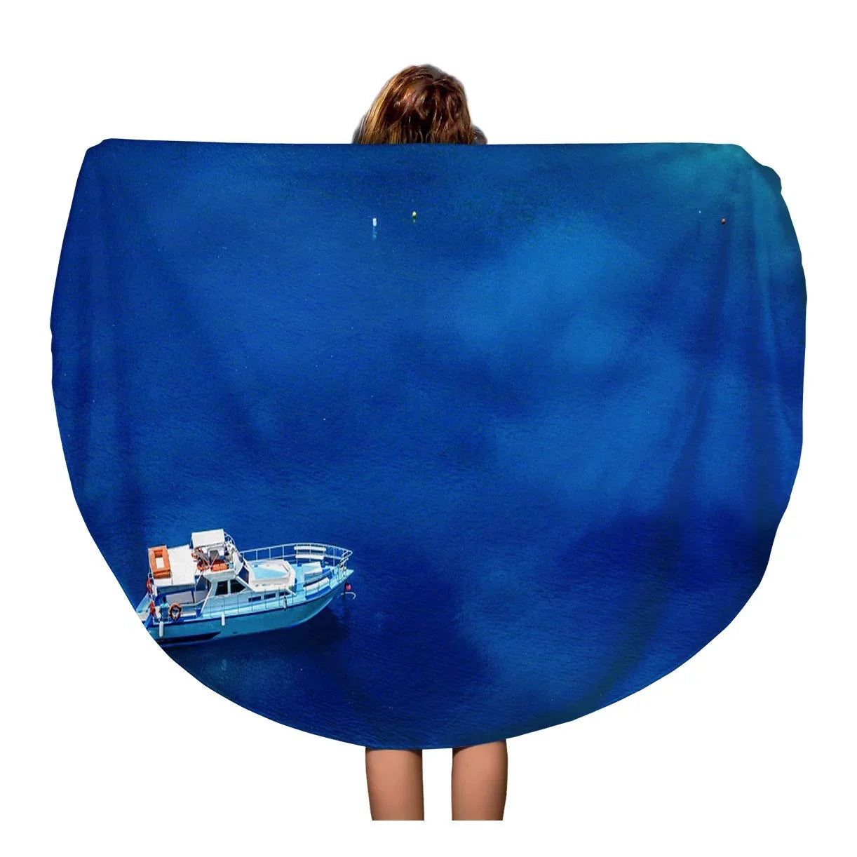 60 inch Round Beach Towel Blanket Boats and Turquoise Water in The Blue Lagoon Travel Circle Circular Towels Mat Tapestry Beach Throw