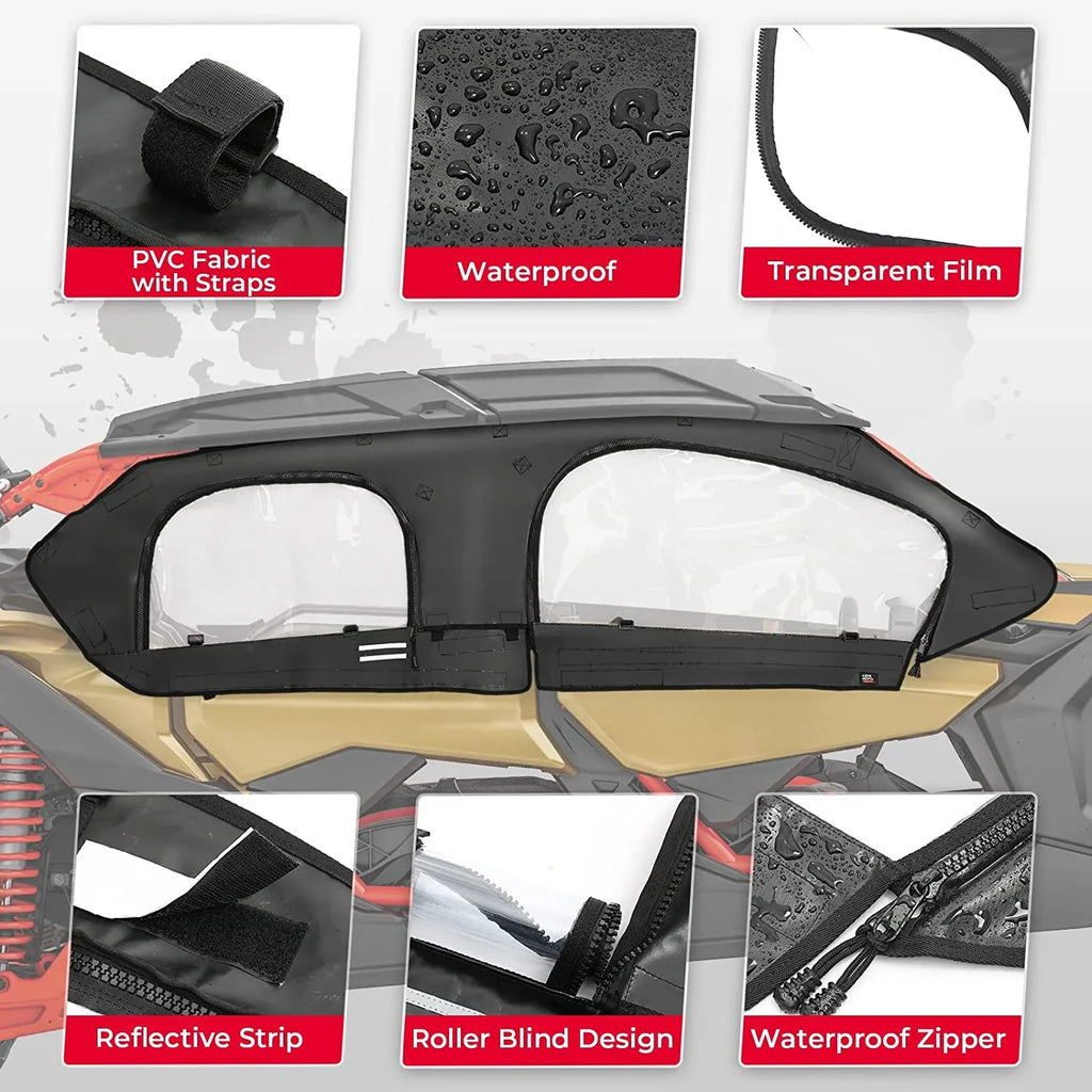 Kemimoto Soft Upper Door Set Kit,  Soft Cab Doors top Enclosure Compatible with 2017-2023 Can Am Maverick X3 Max 4 Seater Models