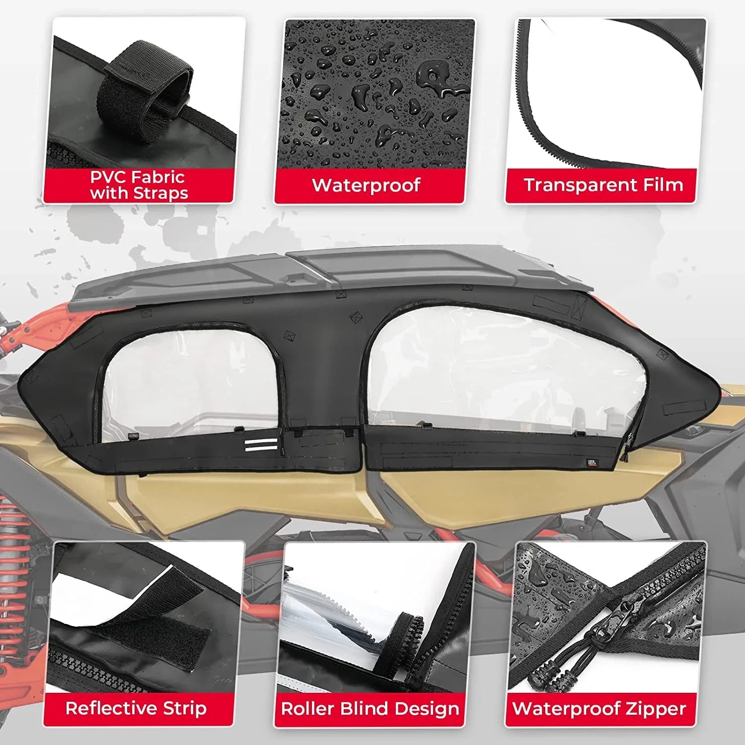 Kemimoto Soft Upper Door Set Kit,  Soft Cab Doors top Enclosure Compatible with 2017-2023 Can Am Maverick X3 Max 4 Seater Models