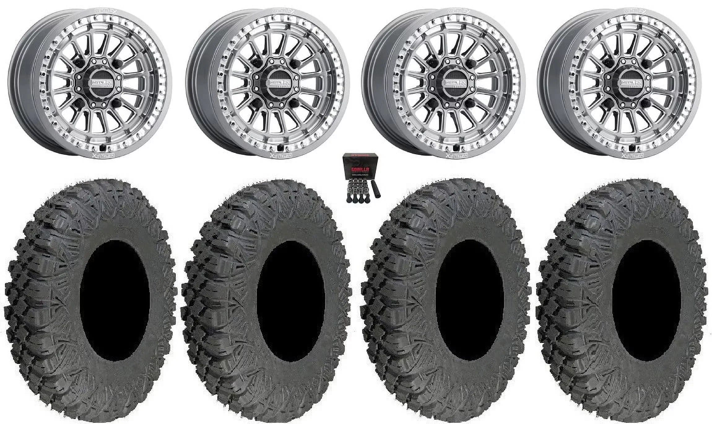 MetalFX Delta Bdlk  15" Wheels Gm 33" Race Soft Tires Can-Am Maverick X3 / Honda Pioneer 1000 / Talon