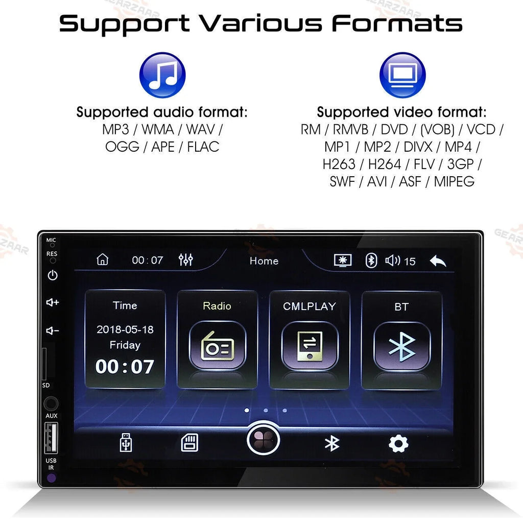 Double 2Din 7" Car Stereo Android/Apple Carplay Radio Touch Screen Player + 12LED Camera