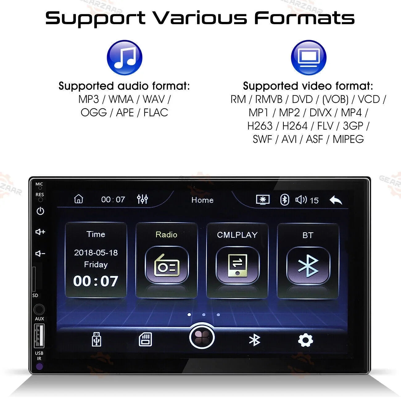 Double 2Din 7" Car Stereo Android/Apple Carplay Radio Touch Screen Player + 12LED Camera