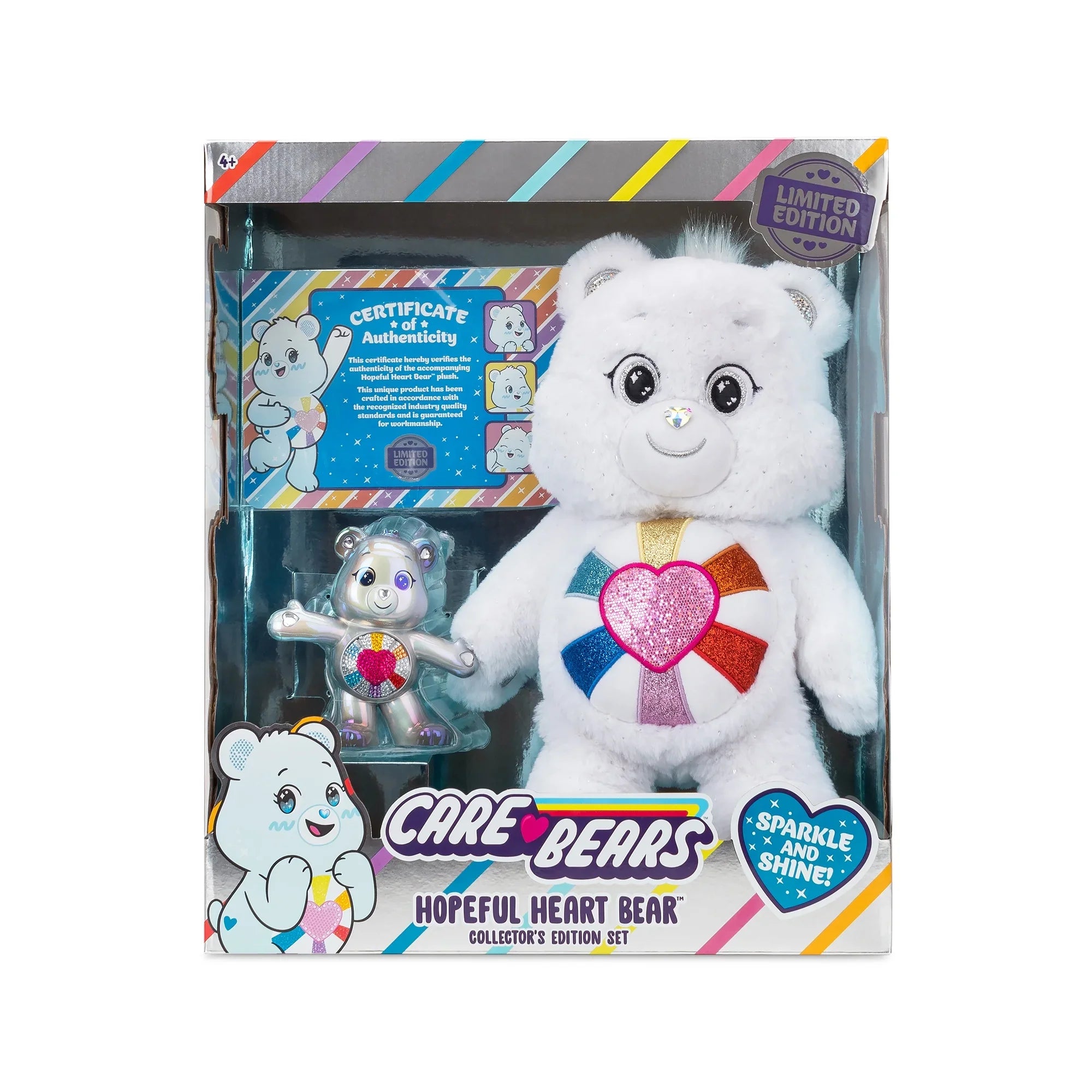 Care Bears 14"  Hopeful Heart Bear and 5" Collectible Hopeful Heart Bear - Special Collector  Limited Edition.