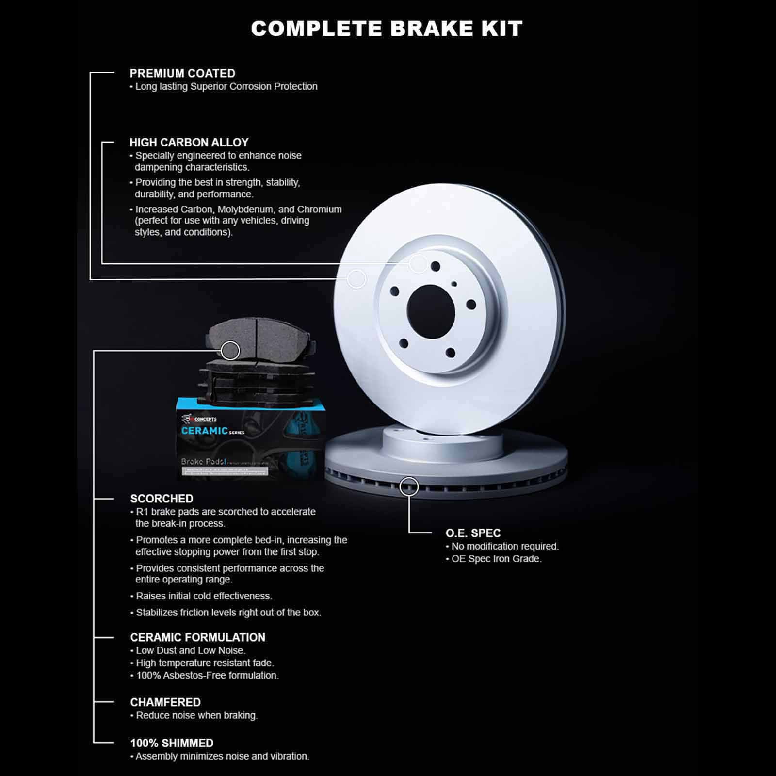 R1 Concepts Wdwh2 59054 R1 Concepts Brake Rotor Carbon Coated With Ceramic Pads Fits select: 2002-2003