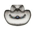 Tea Stain  Straw  w/ Turquoise Blue Beads   Cowgirl