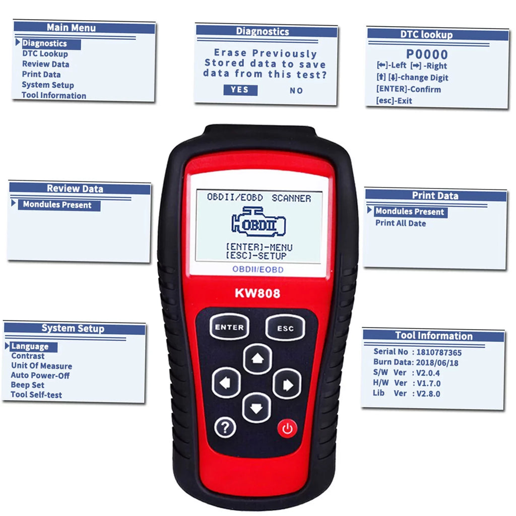/  Cars Code Reader and Auto Scanner Detection Decoder KW808 User Friendly Automotive Diagnostic Scanner for  Car Maintenance