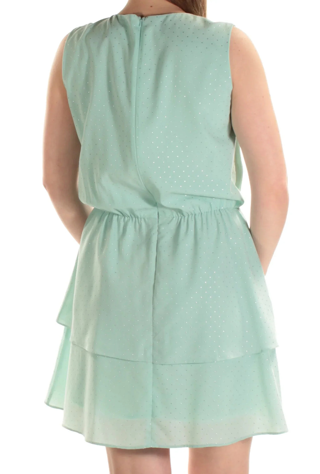 C.  Womens Green Sleeveless Crew Neck Above The Knee Fit + Flare Dress M
