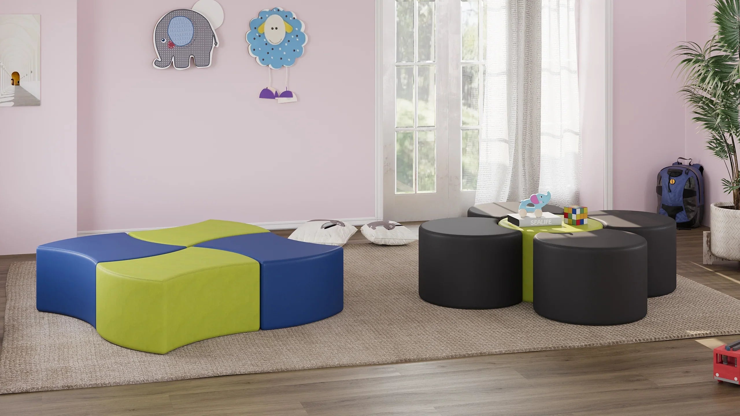 Tot Mate Versa 12" Round Soft Seating, Flexible Classroom Furniture Modular Stools, Pistachio