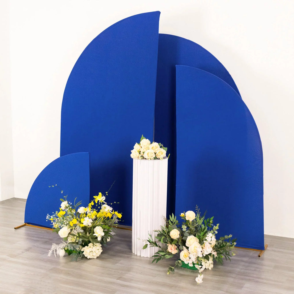 Efavormart Set of 4 | Matte Royal Blue Fitted Spandex Half Moon Wedding Arch Covers, Custom Fit Chiara Backdrop Stand Covers - 2.5ft,5ft,6ft,7ft