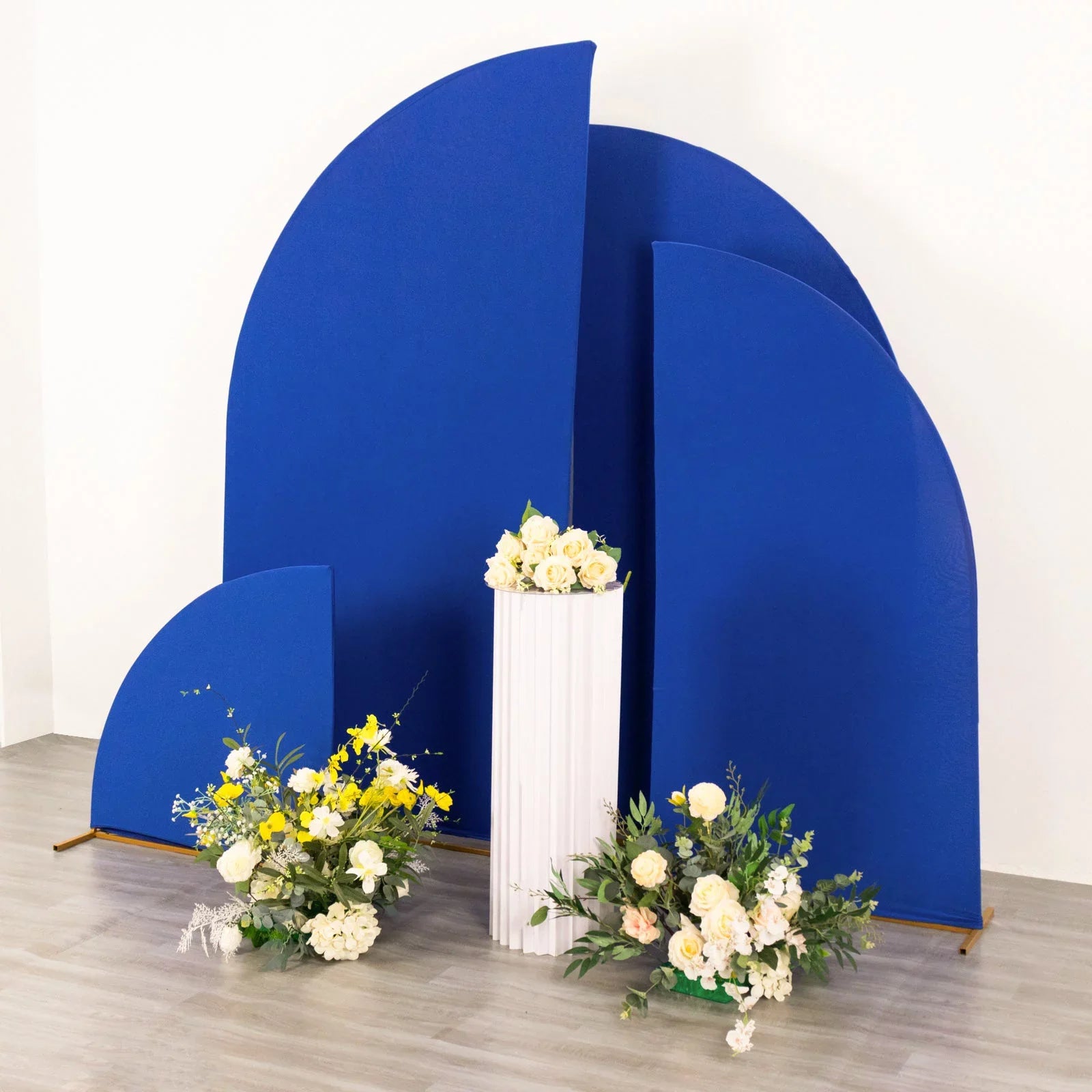 Efavormart Set of 4 | Matte Royal Blue Fitted Spandex Half Moon Wedding Arch Covers, Custom Fit Chiara Backdrop Stand Covers - 2.5ft,5ft,6ft,7ft