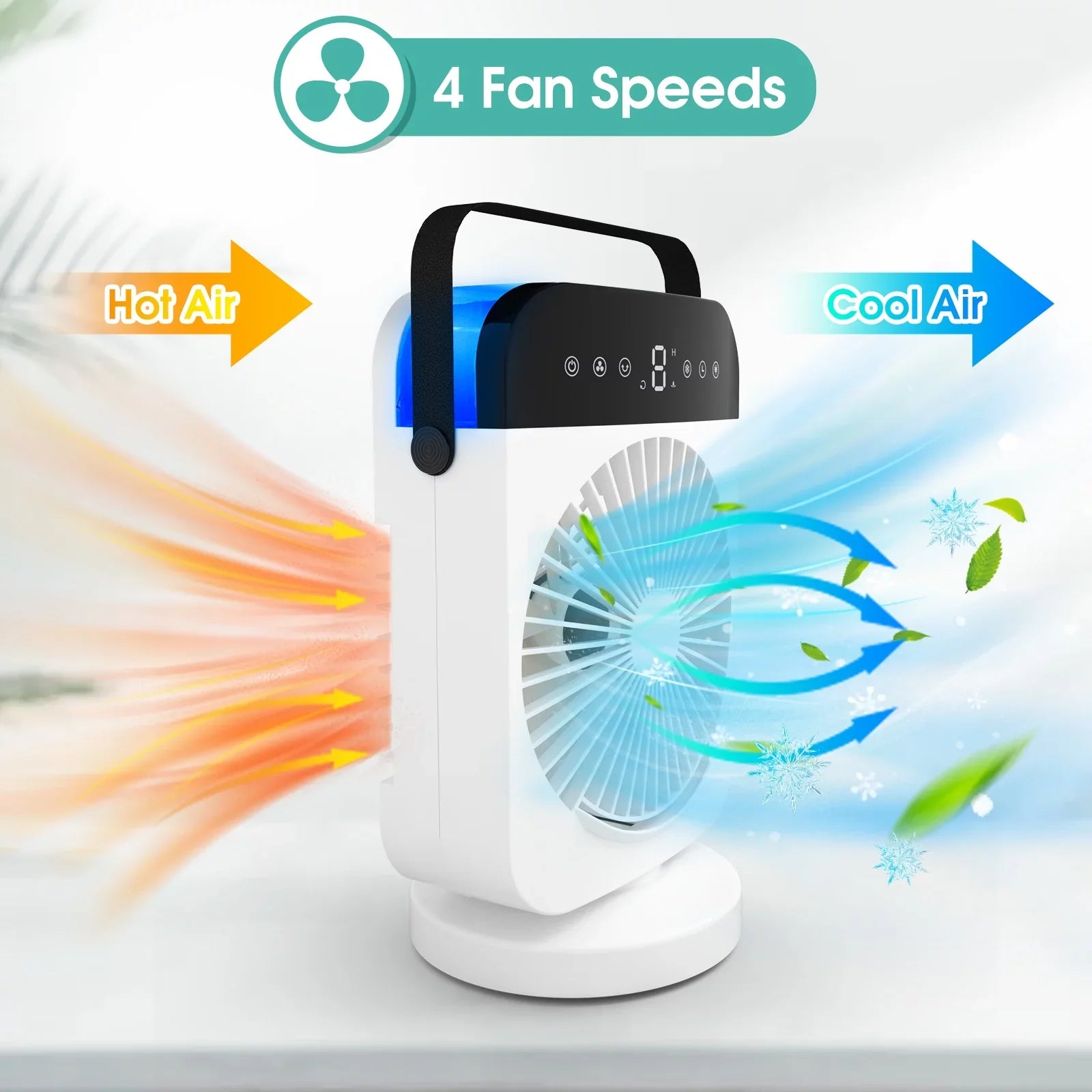 Portable Air Conditioner,Mini Personal Evaporative Air Cooler With 4 Speeds,Oscillation/Humidifier/Timing Function, Small Desktop Cooling Fan With Led Light For Room Office Camping