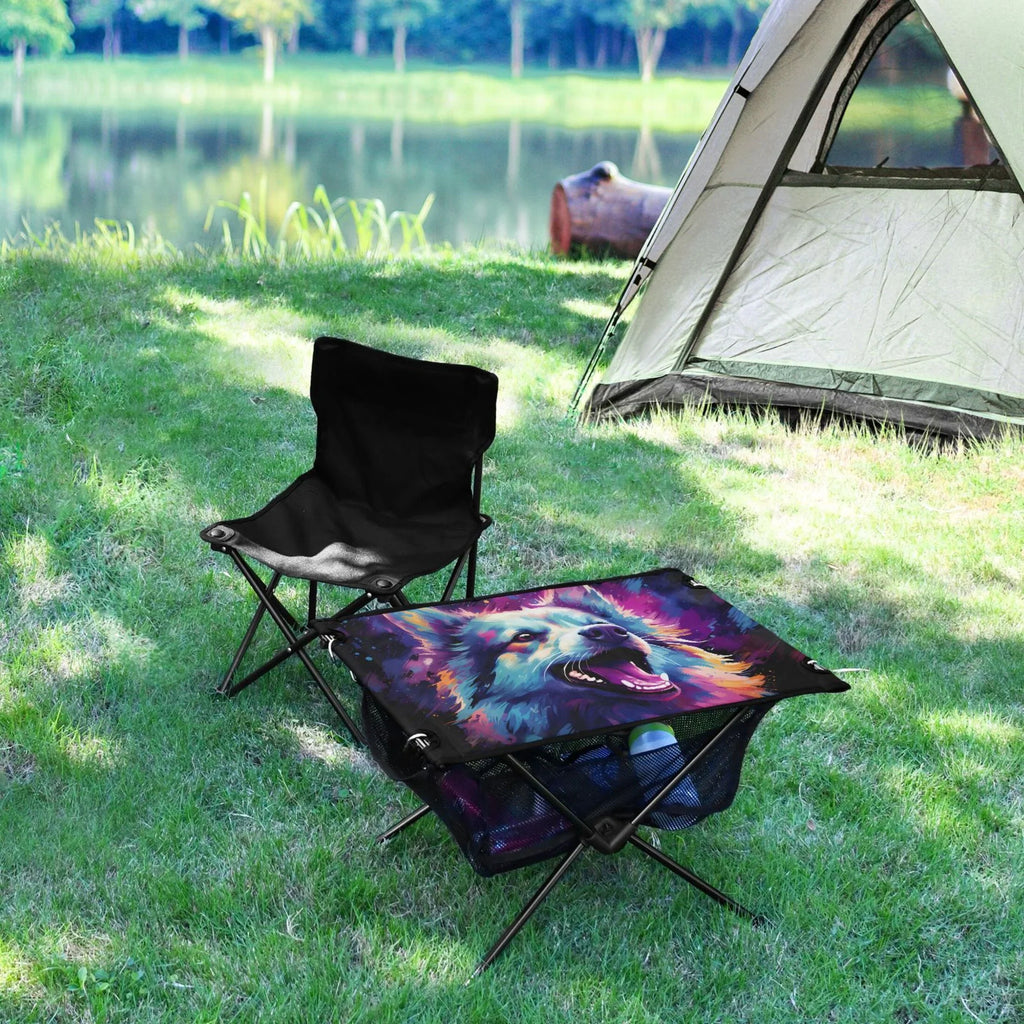 Wolf Abstract Cool Camping Foldable Portable Table Beach Table with Storage Bag Compact Picnic Table for Outdoor Hiking Fishing