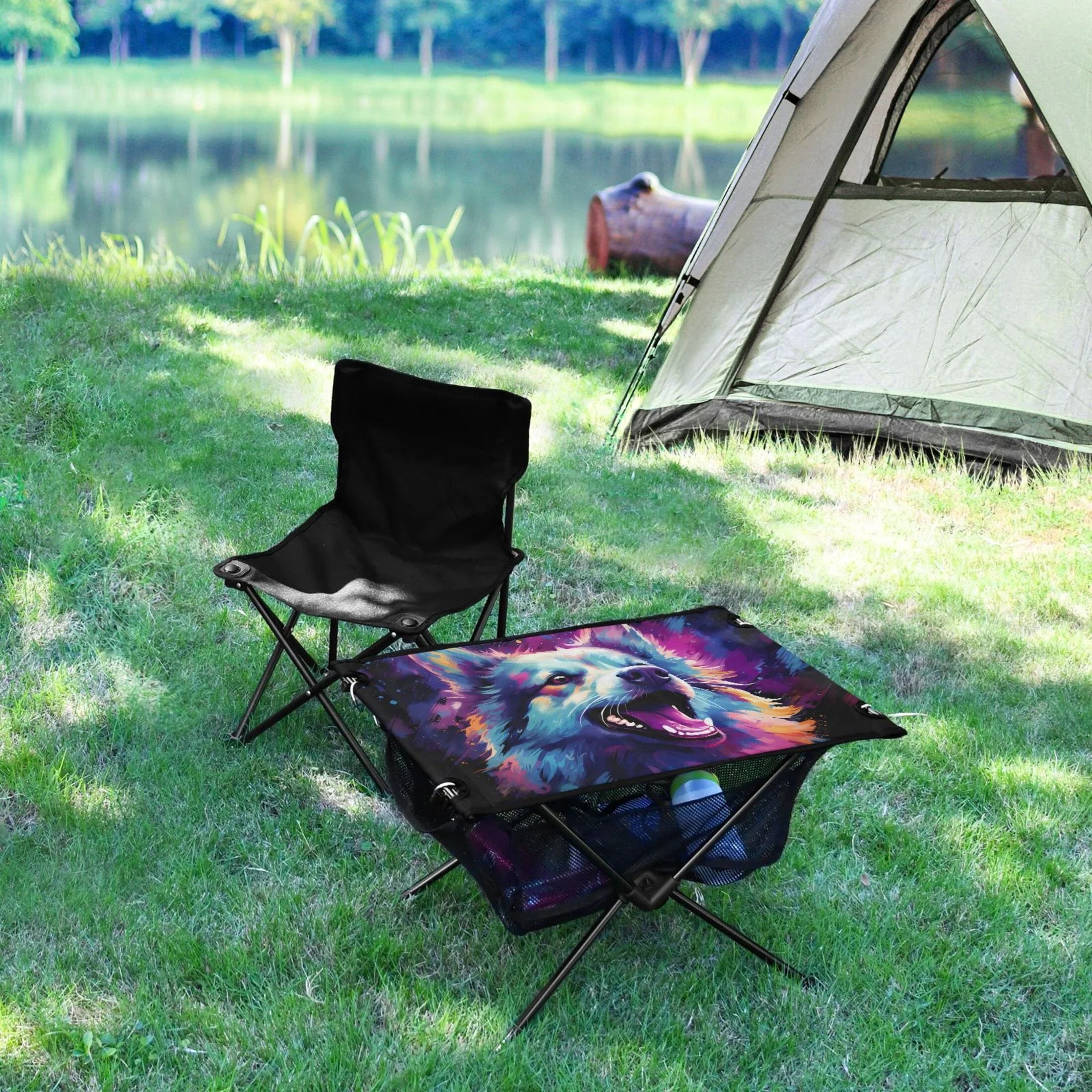 Wolf Abstract Cool Camping Foldable Portable Table Beach Table with Storage Bag Compact Picnic Table for Outdoor Hiking Fishing