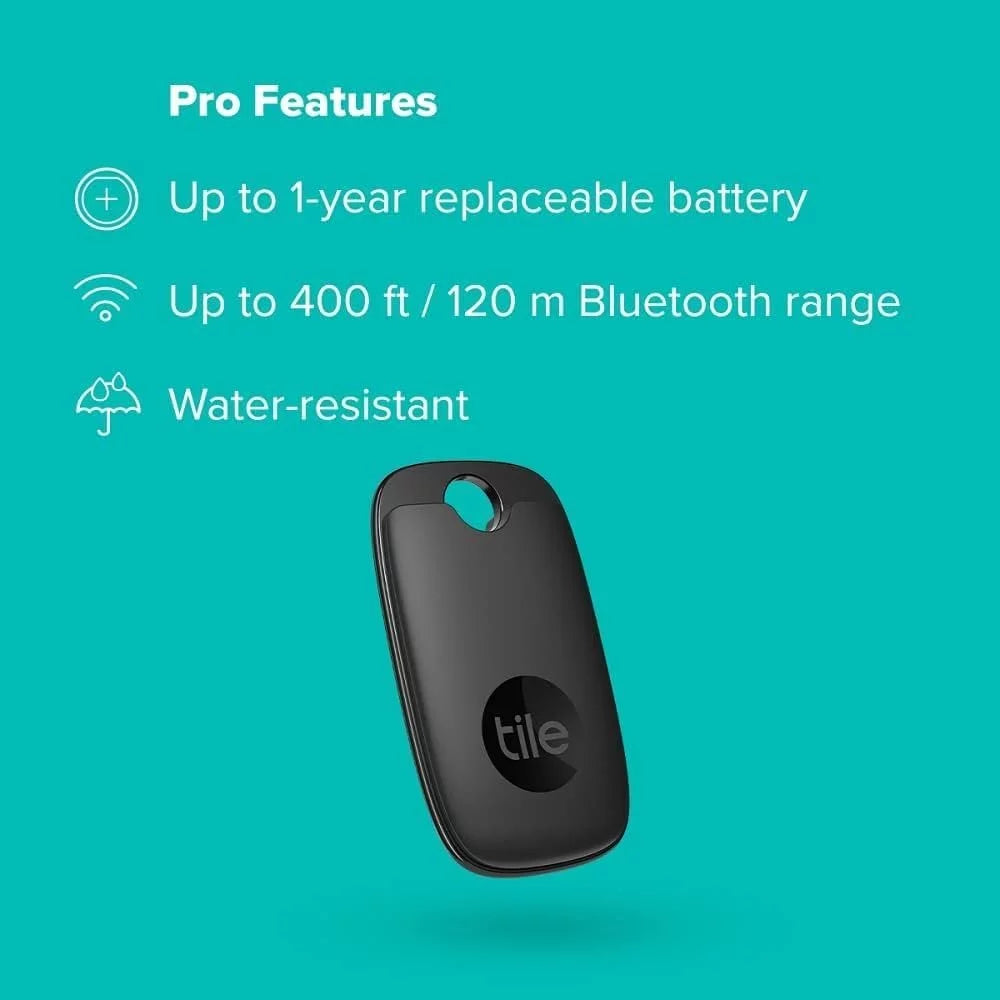 Tile Pro 2022 1-Pack. Powerful Bluetooth Tracker, Keys Finder and Item Locator for Keys, Bags, and More; Up to 400 ft Range. Water-Resistant. Phone Finder. iOS and Android Compatible. Non-Retail